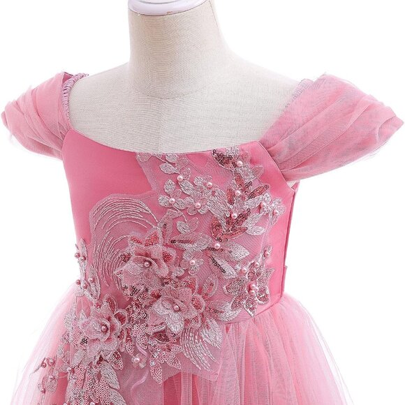 🆕Girls Dusty Pink Lace Sequin Embroidery Wedding Party Pageant Ball Gown - Picture 5 of 7